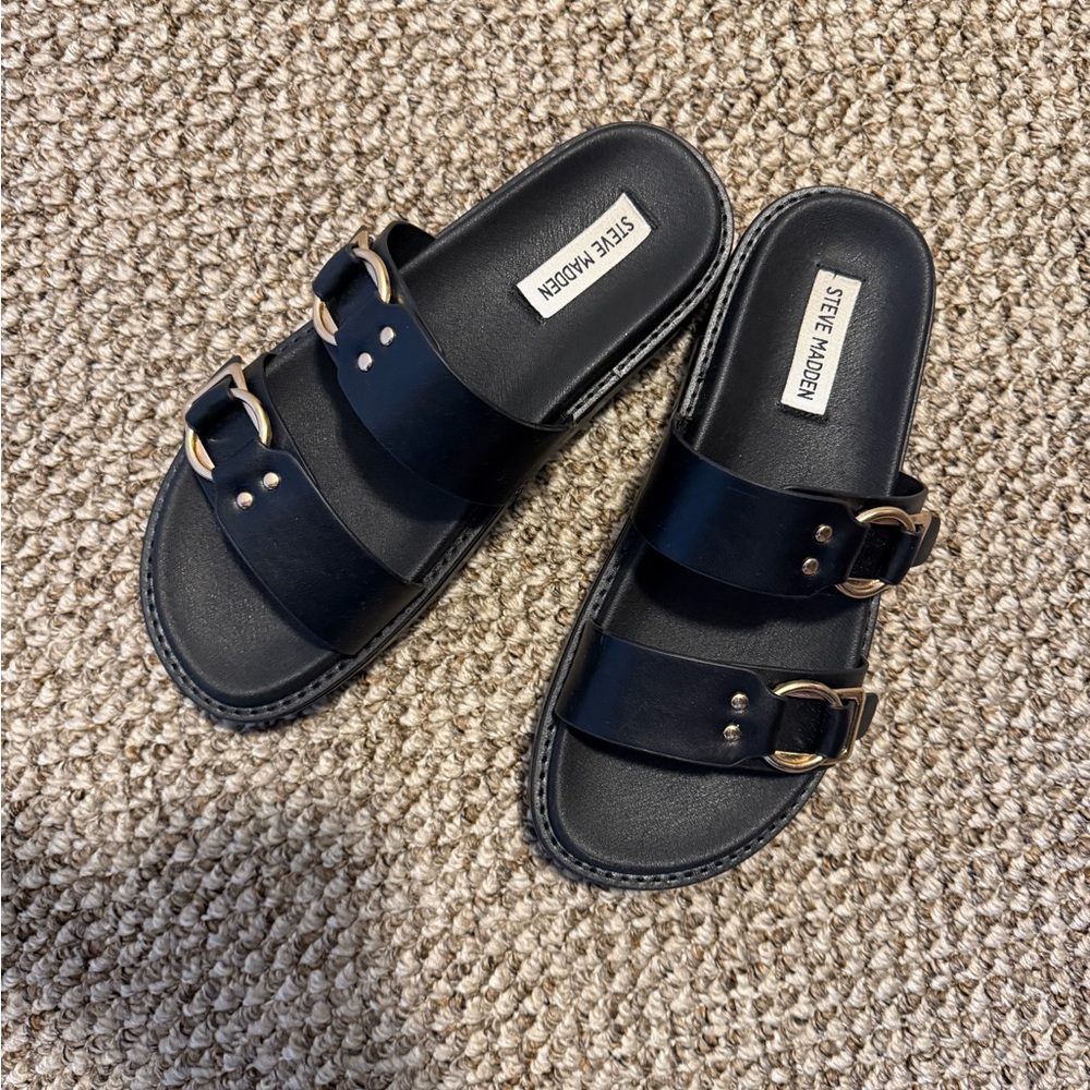 Steve Madden Black Double-Buckle Sandals